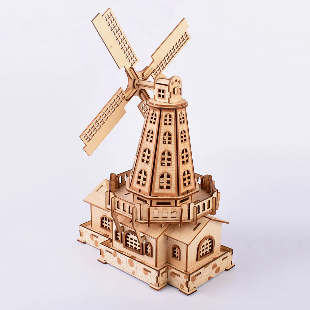 

3D Wooden Puzzle DIY Windmill Model Jigsaw Toys Assembly Model Wood Craft Kits Desk Home Decor for Children Kids Baby Gift