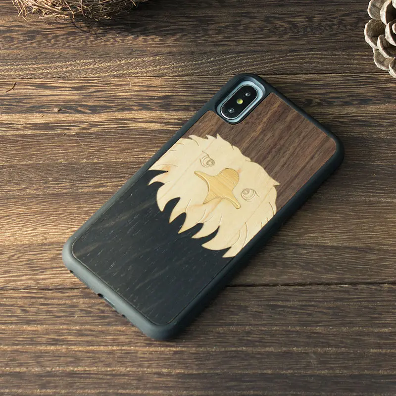 

Goshawk real wood retro original style Phone Case For iphone 6 S 7 8 PLus X S carving business protective screen wooden cover