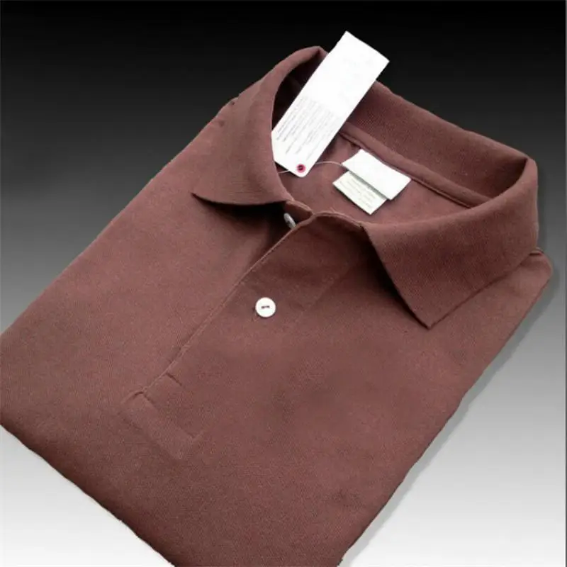 Высокое качество, летние новые мужские рубашки поло с коротким рукавом, хлопок, повседневные однотонные мужские футболки с отворотом, модные мужские топы, XS-4XL - Цвет: Brown