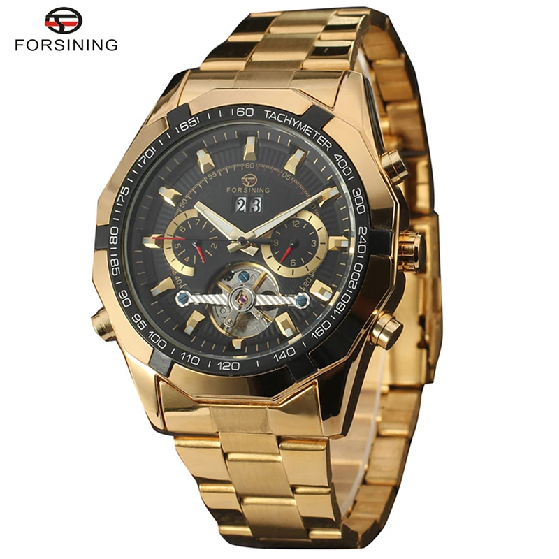 

FORSINING Brand Mens Classic Stainless Steel Tourbillon Automatic Mechanical Watch Luxury Gold Wristwatch Relogio Releges