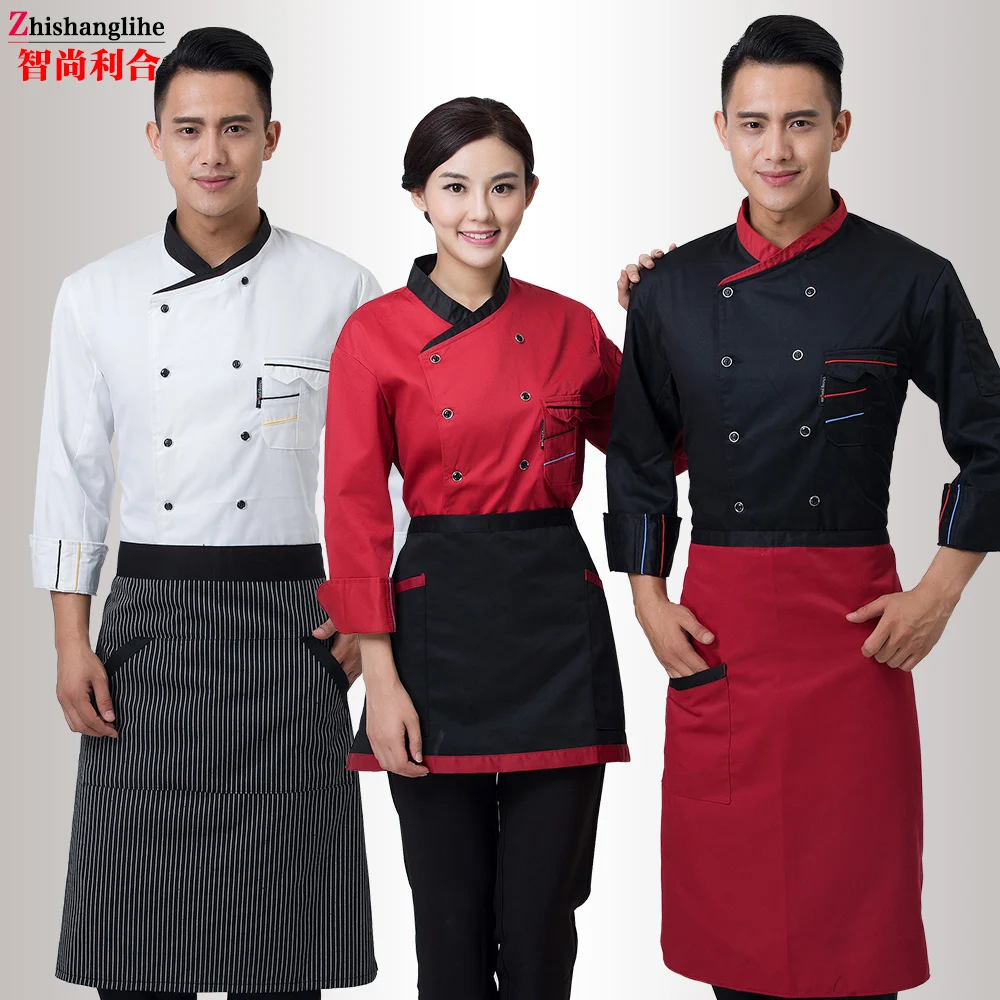Chef Uniform Long Sleeved Spring Chef Uniform Black, Red, White Men