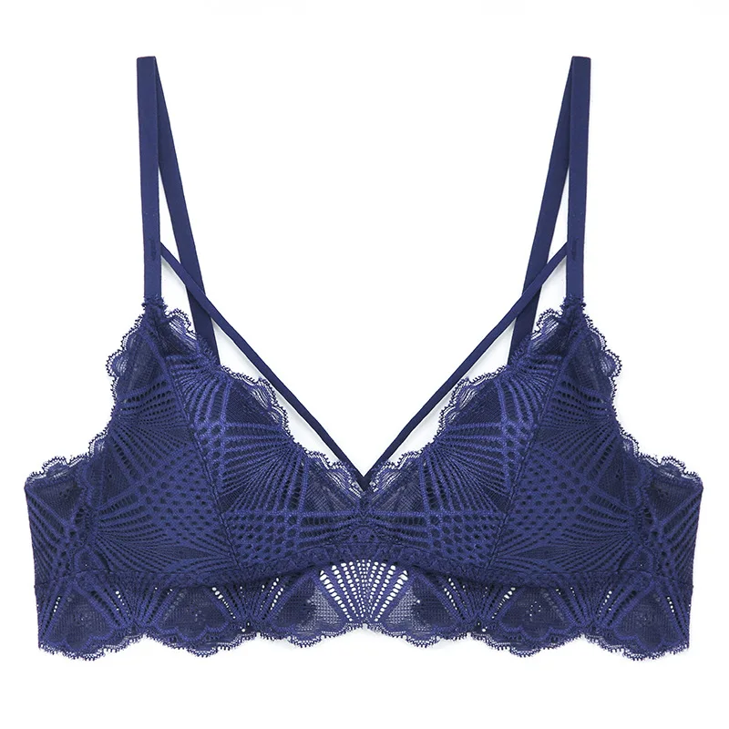 

Women Back Buckle Wire Free Bra New Small Chest Gathered Comfortable Sexy Underwear Female Beauty Back 3/4 Cup Lace-Side Bra