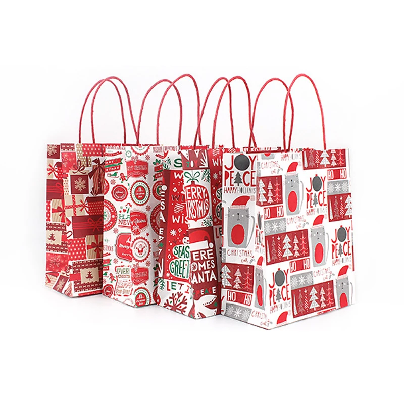 12pcs Red Christmas Gift Bags Random Styles Craft Paper Bags for