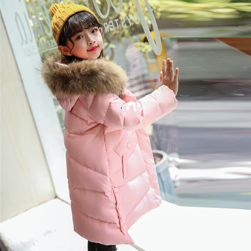 

Girls Duck Down Jacket 2018 New Winter Thicken Children's Down Coat Jackets Girl Big Fur Collar outerwear 6-14Age