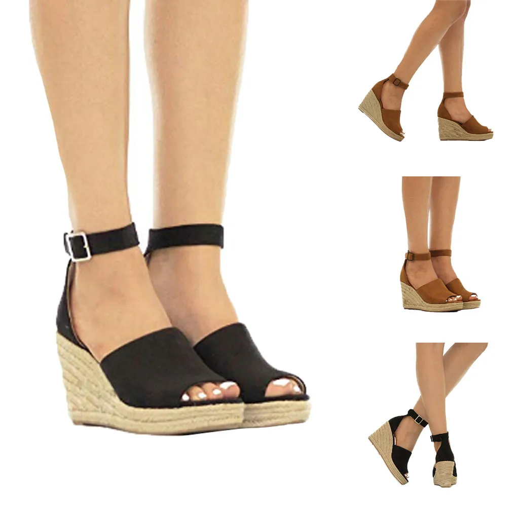 

2019 New Instyle Womens Wedges Sandals Buckle Ankle Strap Sandals Fish Mouth Lady Breathable Shoe Sandalias de las senoras sexy