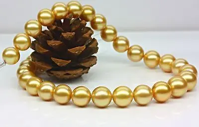 

Free shipping hot sale Women Bridal Wedding Jewelry >>17"9-10mm Natural south sea genuine gold round pearl necklace RARE0888