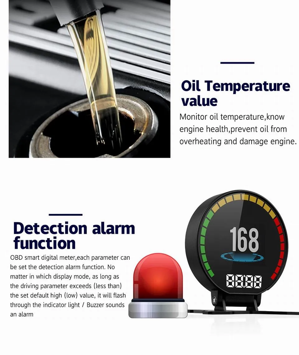 Автомобильный HUD OBD диагностический цифровой скоростной дисплей измеритель скорости турбо Boost измеритель давления Сигнализация датчик температуры воды масла OBDII считыватель кода