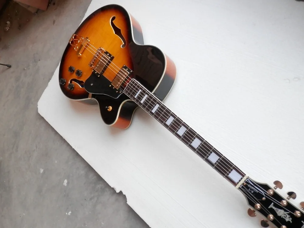 

Free shipping High-quality Luxury jazz Semi Hollow maple top guitar custom L5 Sunburst Electric Guitar 1 28 real photos