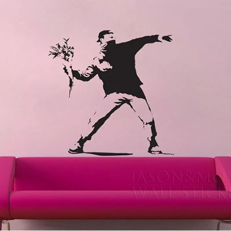 Banksy Fleur Lanceur Masque Homme Stickers Muraux Papier Peint Mural Decalcomanie Art Moderne A La Mode Chambre 80 80cm Decoration De La Maison Nouveau Aliexpress