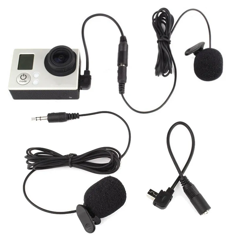 Mayitr 1pc 3.5mm Professional Mini Clip-on Microphone With Adapter Cable Black 17cm for GoPro Hero 3/3+ /4