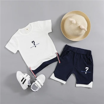 

2018 Baby Clothes Sets Kids Clothes Summer Boy Girl Squestion Mark PatternT-shirt +Plaid Shorts Pants 2PS For 1-4Y Children