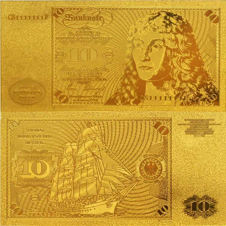 

German 10 Mark Banknotes Paper Money Bill German Notes Plated Normal Gold Foil