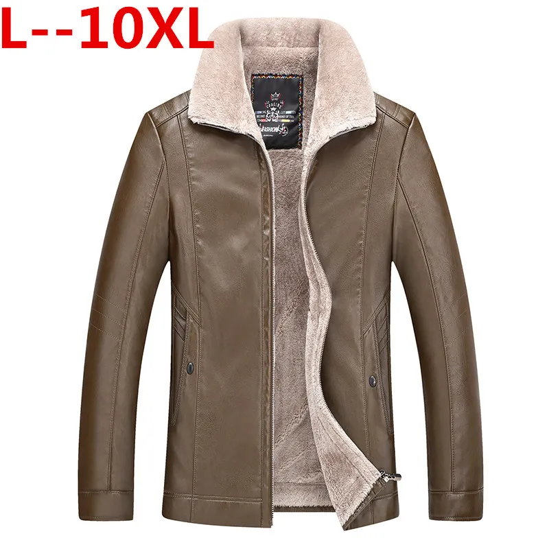 Плюс 10XL 8XL 6XL На зимнем меху пальто кожаная куртка мужская Овчина кожа зимняя куртка для мужчин интегрированный начес с утеплителем; узкая теплая куртка