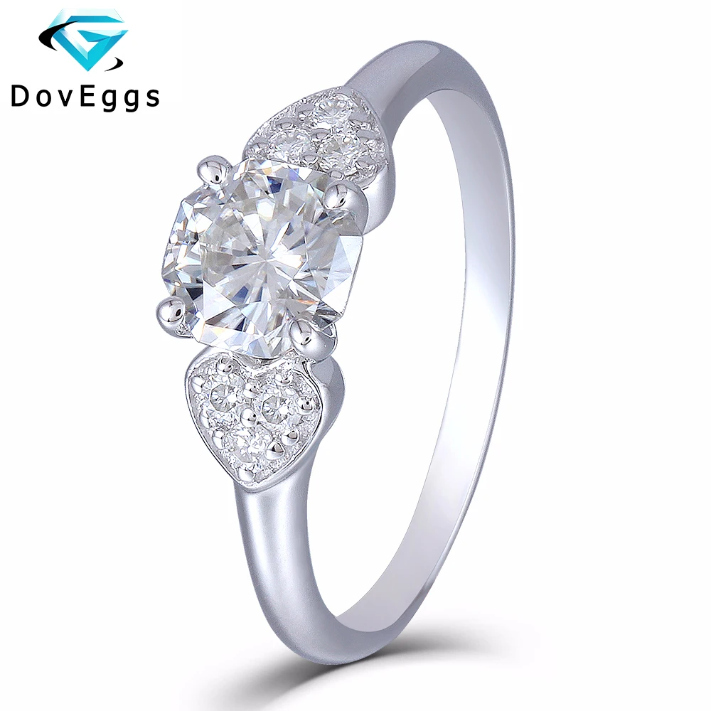 

DovEggs 10K White Gold 1.12CTW 6.5mm Round Octagon H Near Colorless Moissanite Engagement Rings with Accents for Women