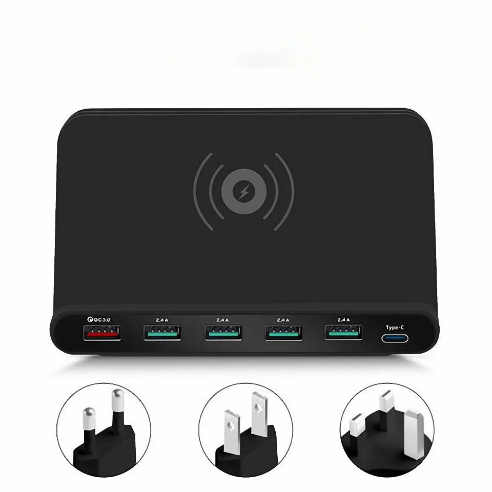 

Universal Qi Fast Wireless Charger 5 Port USB Cargador Inalambrico Quick Charge 3.0 Chargeur For Iphone Samsung Xiaomi Movil