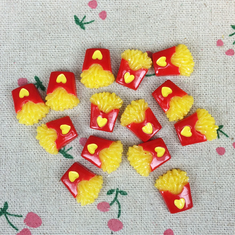 

10 Pieces Flat Back Resin Cabochon Kawaii Miniature Fake French Fries Food DIY Flatback Decorative Craft Scrapbooking:15*18mm