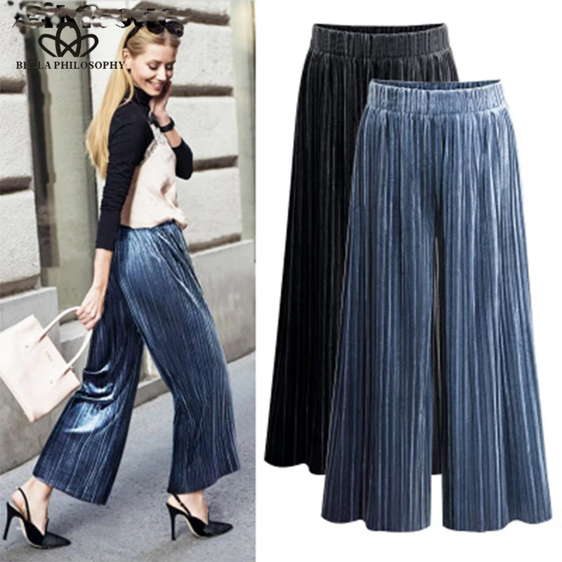 

Bella Philosophy Velvet Wide Leg Women Pants High Waist elastic drawstring Big Size Loose Trousers Famale Autumn Winter Clothing