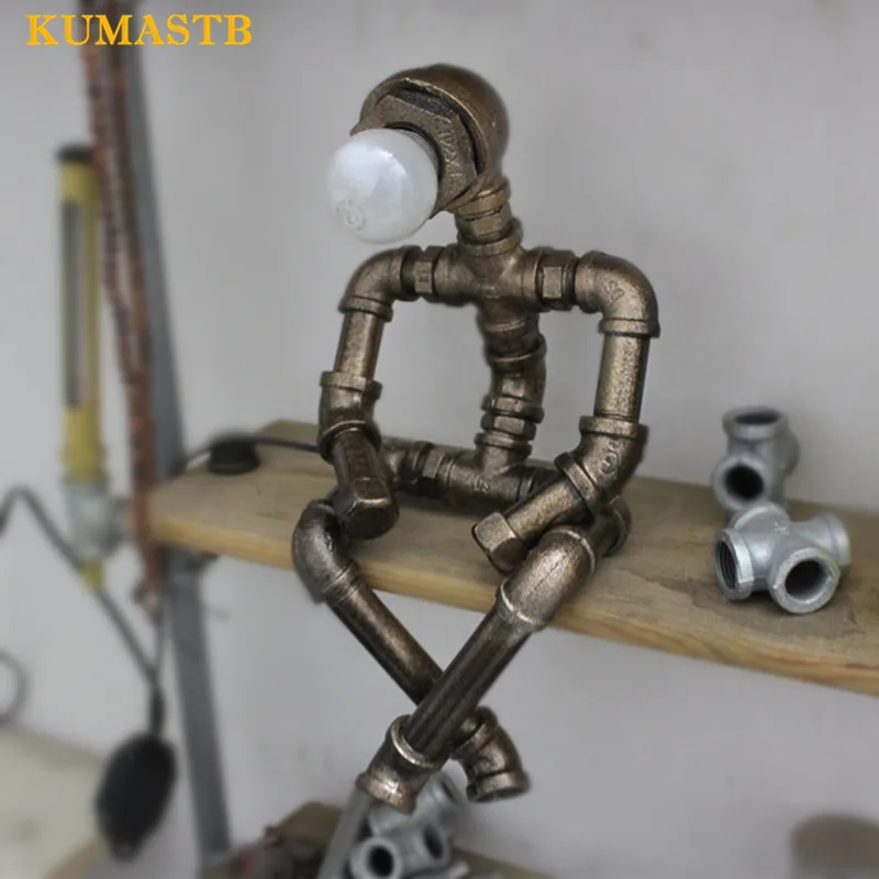 Loft Vintage Industrial Table Lamp Creative Iron Water Pipe Table Lamps LED Desk Lamp for Cafe Bar Robot Shape Desk Light Loft Vintage Industrial Table Lamp Creative Iron Water Pipe Table Lamps LED Desk Lamp for Cafe Bar Robot Shape Desk Light