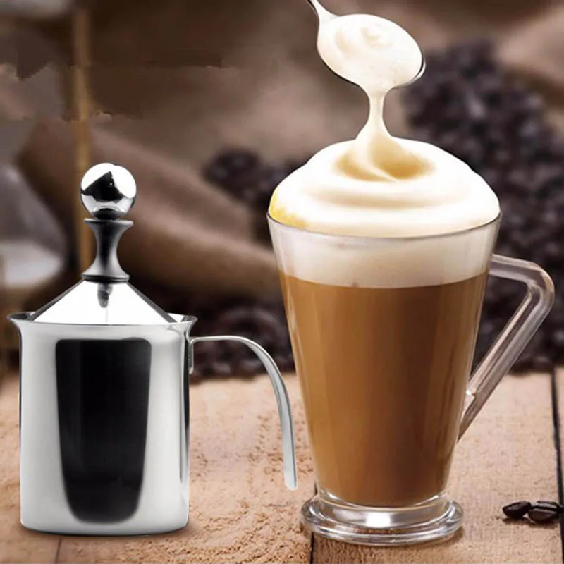 Кофемашина из нержавеющей стали с двойной сеткой 400 мл необычная ручная кофейная кружка чашка пеновзбиватель для молока Молочный Крем кухонный инструмент