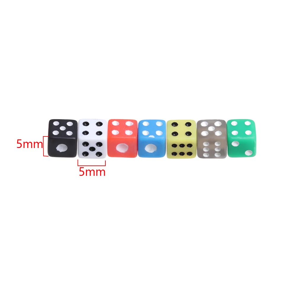 Colorful 6 Sided Portable Table Games Dice 5mm Acrylic Round Corner Board Game Dice Party Gambling Game Cubes Digital 50Pcs