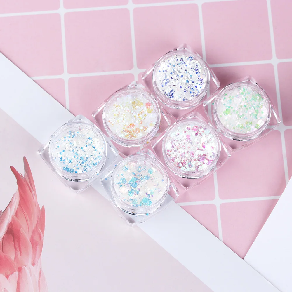 

1 Box Aurora Unicorn Nail Sequins Ultra-thin Mermaid Hexagon Flakes Slice Mixed Glitter Powders 3D Sparkling Nail Art Decoration