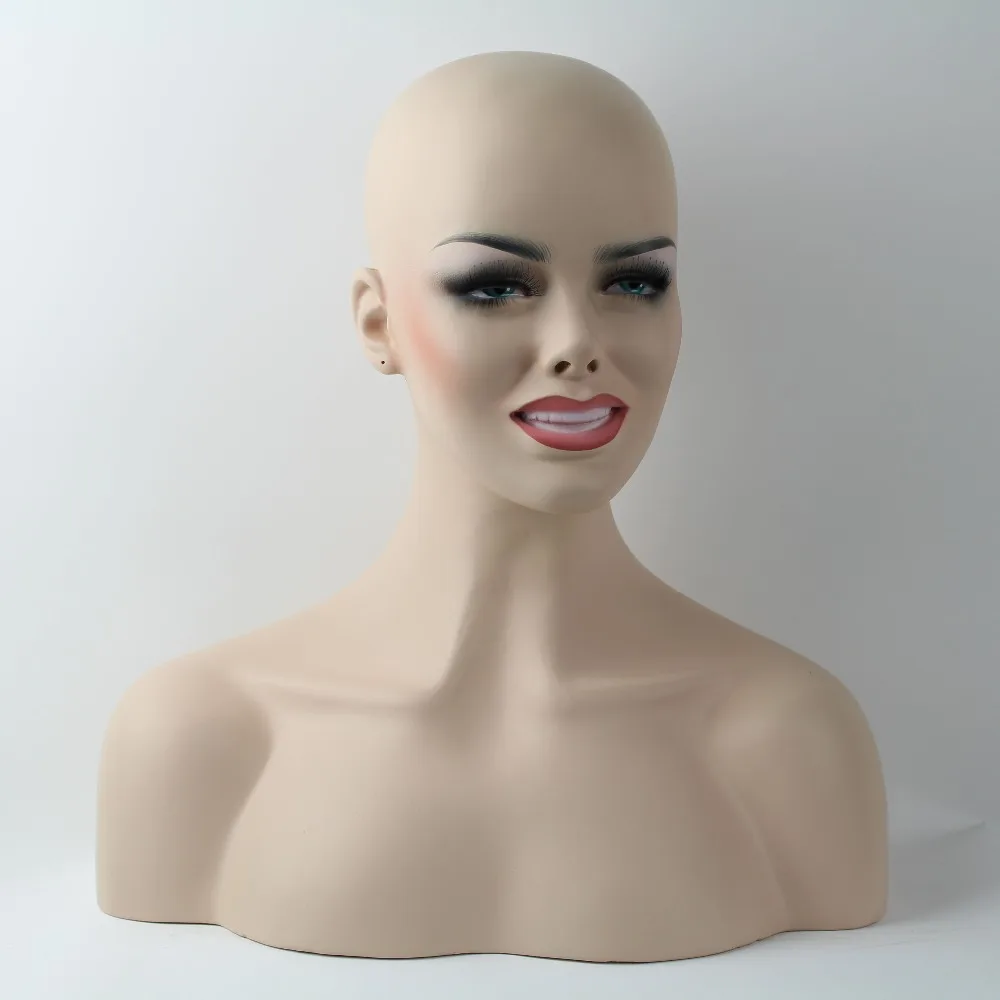 Realistic Smailing Fiberglass Female Mannequin Head Bust For Wigsmannequin head bustfemale
