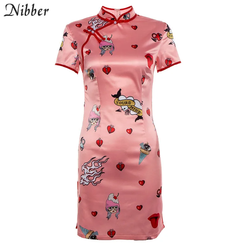 Nibber милое розовое платье Cheongsam, мини-платья для вечеринок women2019summer модные элегантные Клубные вечерние Ночное Платье женское эластичное приталенное платье - Цвет: Розовый