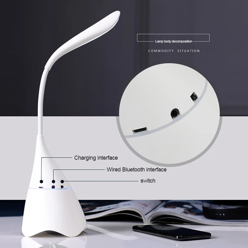 Portable Desk Lamp USB Charging Bluetooth Speaker LED Table Light for
