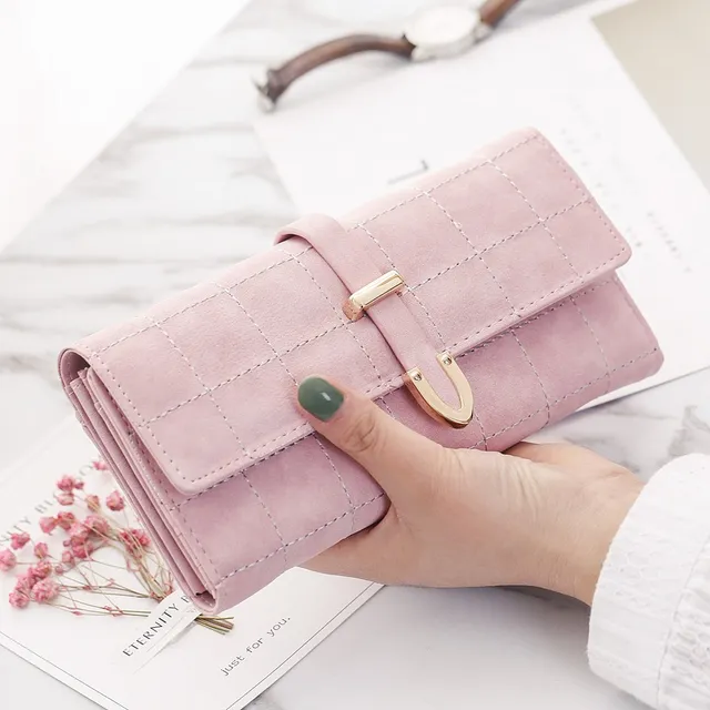 Pink Leather Long Wallet Handbag Coin Pocket Card Holder Womens Phone