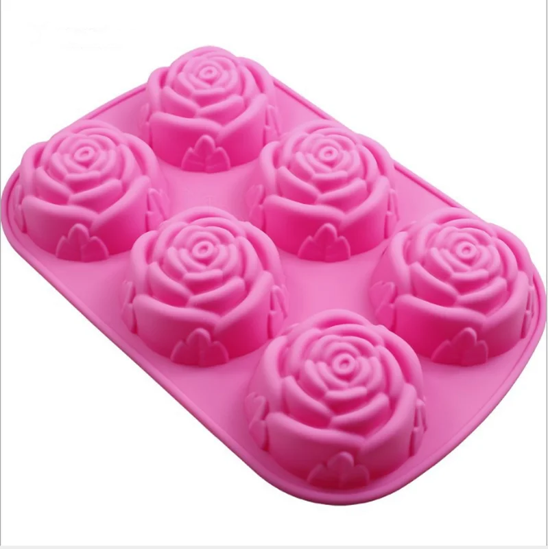 

2017 New 1pcs 6-rose Flower Silicone Cake Ice Cream Chocolate Mold Soap Silicone Molds 3D Cupcake Bakeware Baking Dish Cake Pan