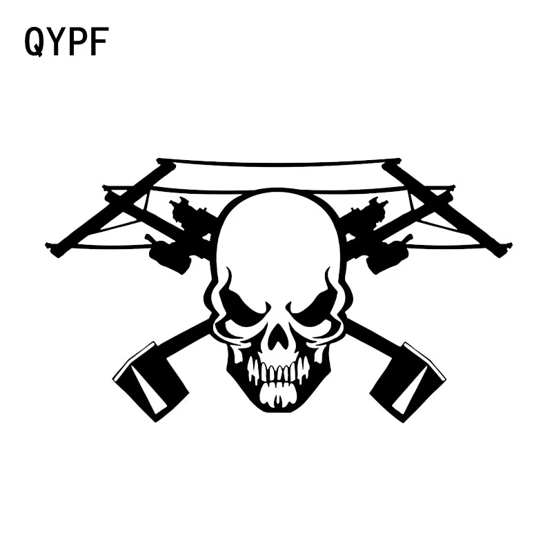 

QYPF 15.3*8.7CM Coolest Skull Power Worker Graphic Black/Silver Decoration Car Sticker Vinyl Decal C16-0050