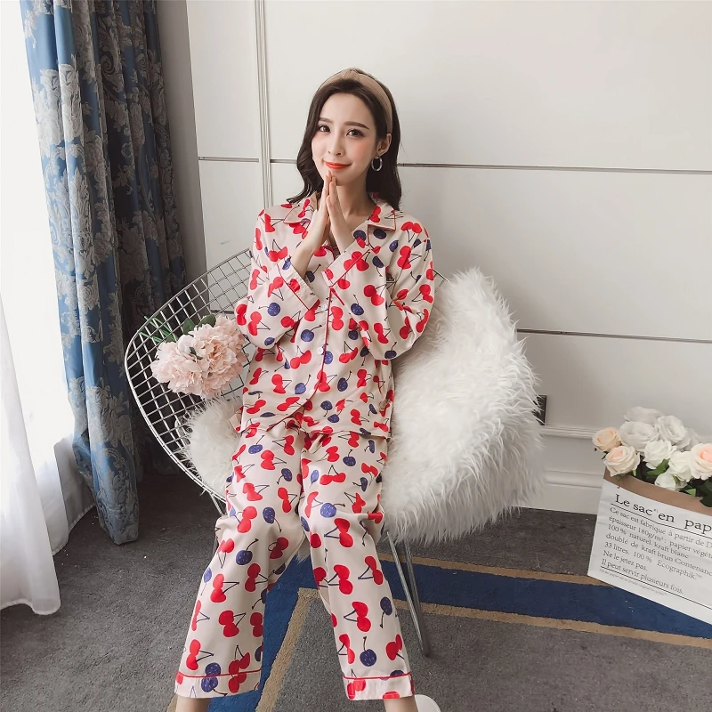

Women Pajamas Set Sexy Cute Pattern Pyjama Long Sleeve Shirt Pants 2Piece/Set Loose Size Home Sleepwear