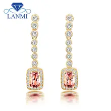Серьги из натурального бриллиантового камня с огранкой, натуральный розовый турмалин, 18 К, желтое золото, ювелирные изделия для женщин E00124A