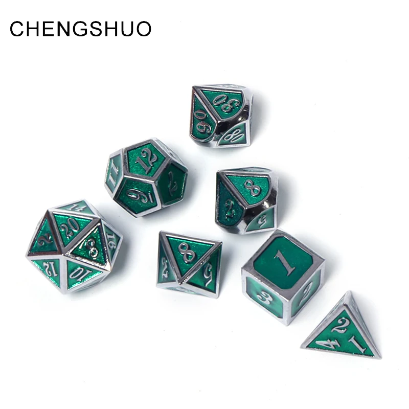 

Chengshuo polyhedral rpg dice dnd metal sets dungeons and dragons table game dice set dados green digital zinc alloy d20 10 6 12