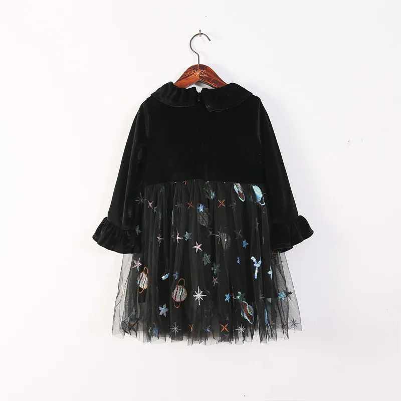 Длинные рукава бальный наряд платье для девочек Осень-весна цветочный