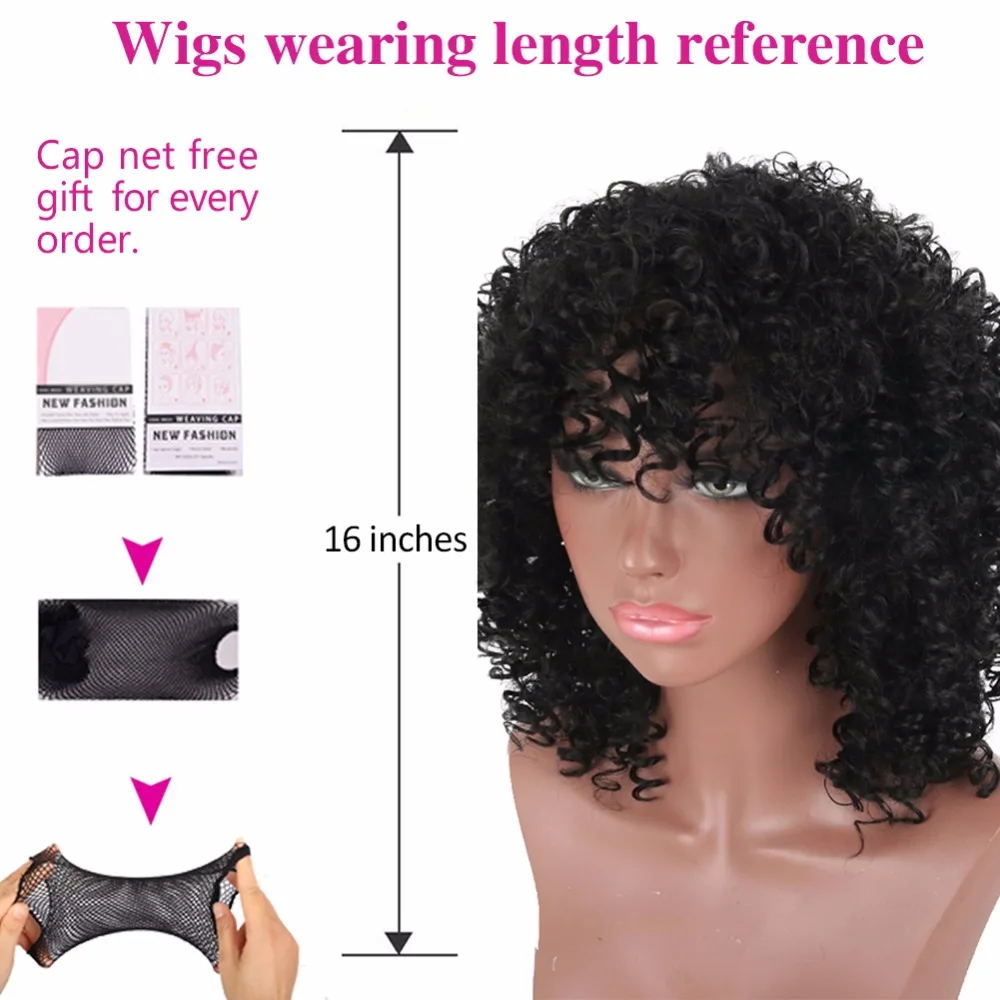 Deyngs 16Inch Synthetic Afro Kinky Curly Hair Synthetic Wigs for Black Woman Short Kinky Hair Jet Black Heat Resistance Full Wig (6)