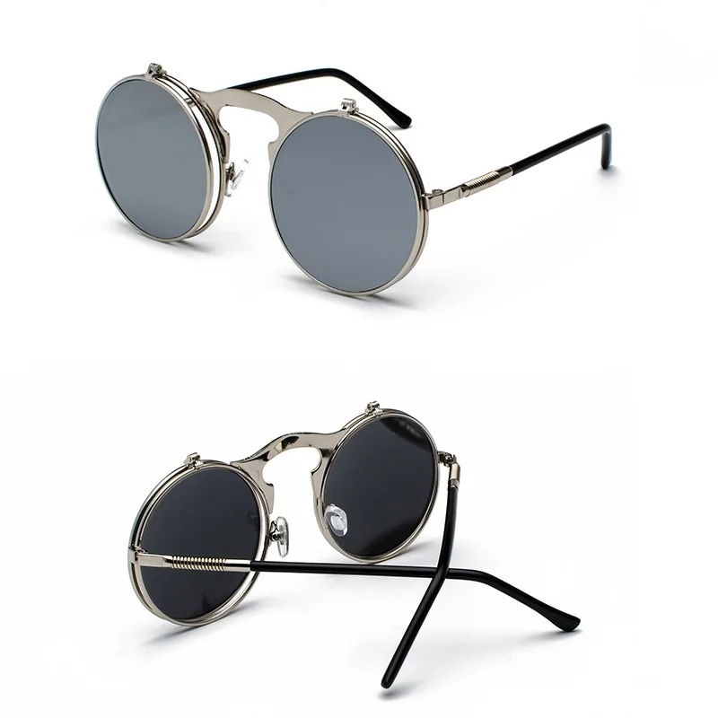 Круглые Солнцезащитные очки в стиле стимпанк для женщин и мужчин, металлические винтажные Круглые Солнцезащитные очки с двойными линзами, стильные круглые солнцезащитные очки Gafas Oculos De S - Цвет линз: 05