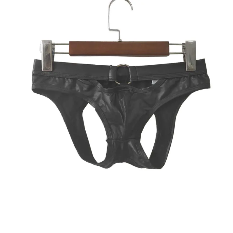 Sexy Male Panties Underpants Faux Leather Briefs Open Butt Backless Bikini Erotica Underwear Gay Fetish Men Lingerie best briefs for men