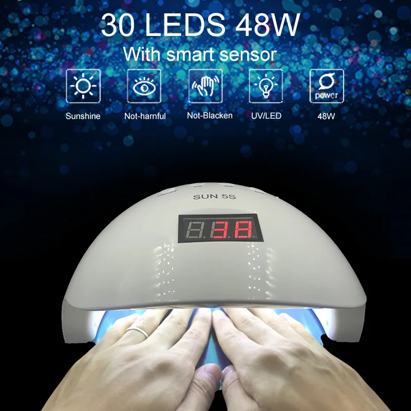 

Sun5s 50w Uv Led Auto Sensor Nail Lamp Nail Dryer Gel Polish Curing Light With Bottom 30s/60s Timer Lcd Display White Light