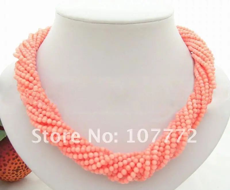 

Women's Beautiful! 8 strands Pink Coral Necklace