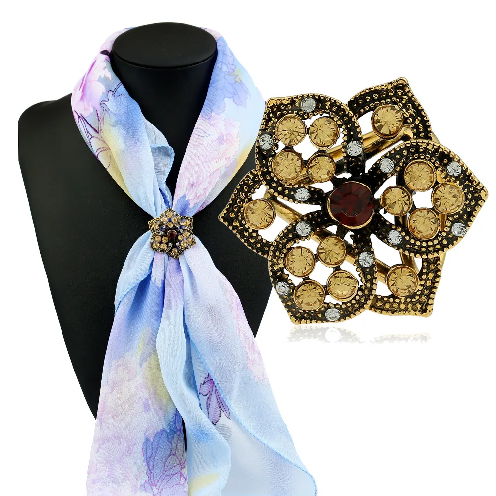 New Fashion Flowers Scarf Buckle Wedding Brooch Crystal Holder Silk
