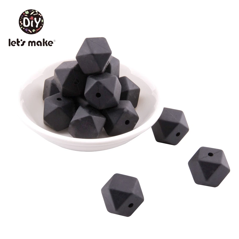 Let's Make 10pcs Baby Teether 14mm Hexagon Bpa Free Silicone Beads Food Grade Teething Toys Diy Pacifier Chain Silicone Teethers - Цвет: black