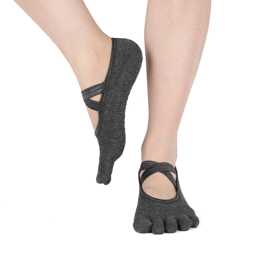 Носки для йоги для женщин, силиконовые, со звездами, в горошек, Нескользящие, для пилатеса, чистые, балетные, танцевальные Тапочки, пять пальцев, носки для тренировки