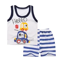 Lençóis de algodão Meninos Meninas Terno de Verão Sem Mangas Curtas Colete 2 pcs Terno Crianças Set 2018 Roupas Crianças Bobo Criança Bebe 0-5 t