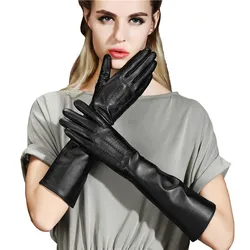 Real Leather Gloves Female 40cm Long Touchscreen Sheepskin Plus Velvet Thicken Warm Arm Sleeve Woman's Gloves Black CK05 Real Leather Gloves Female 40cm Long Touchscreen Sheepskin Plus Velvet Thicken Warm Arm Sleeve Woman's Gloves Black CK05