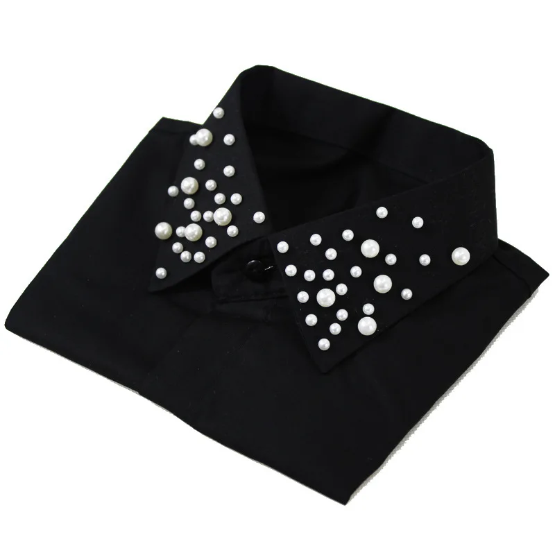 

Jaderic 2021 Fashion Black False Collar Blouse Detachable Collars Women Clothes Pearl Accessories