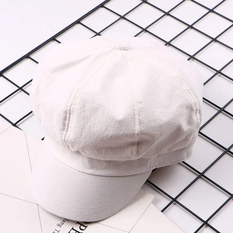 Весенне-летняя бейсболка s сплошной равномерный цвет Милая восьмиугольная шляпа берет многоцветные дикие Восьмиугольные шляпы Повседневный козырек распродажа - Цвет: white