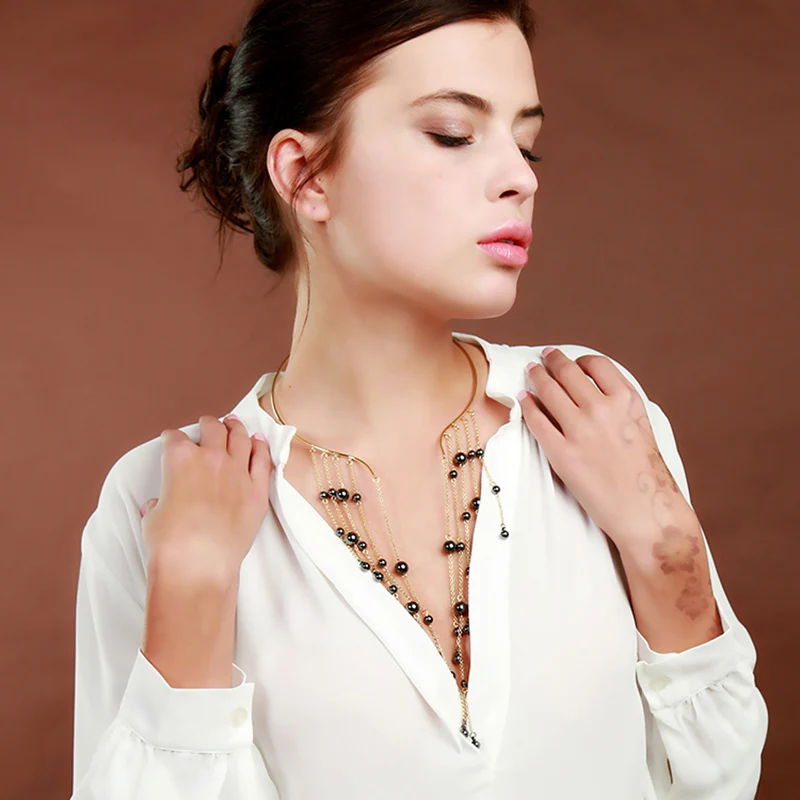 F.I.N.S Torques ожерелье трендовые серые длинные бусы с кисточкой ожерелье колье ожерелье персонализированные Модные женские ювелирные изделия на шею Bijoux