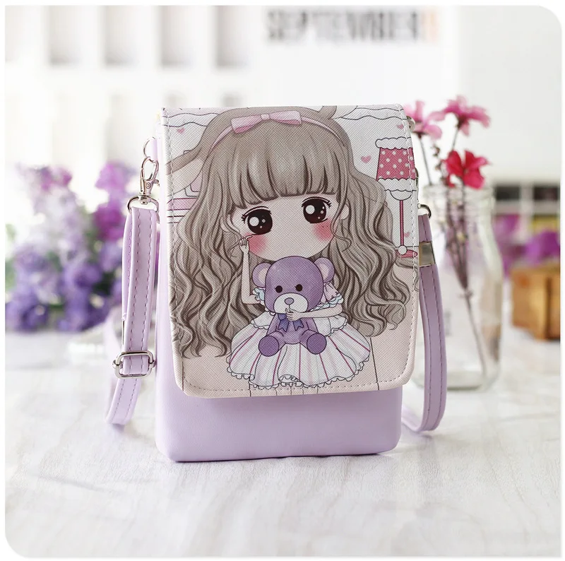 لطيف فتاة أزياء بو الكرتون السفر حقيبة حقائب كتف الهاتف المحمول حقيبة التخزين النساء محفظة نسائية للعملات المعدنية الطفل Crossbody حقيبة هدية