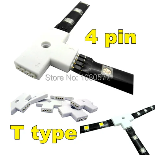 

10pcs/lot, LED RGB strip connector, 4pin 10mm T type connector, 90 degrees for 5050 led strip, free shipping